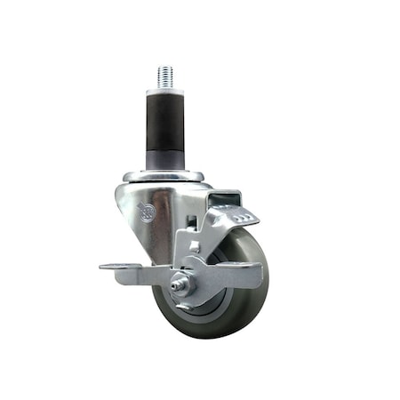 Service Caster 3'' SS Gray Poly Swivel 1-1/4'' Expanding Stem Caster with Brake SCC-SSEX20S314-PPUB-TLB-114